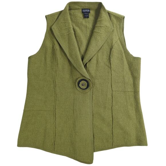 Nomadic Traders Womens Vest L Green 100 Wool Sleeveless Button Front Sweater - Picture 1 of 10